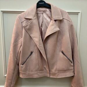 NWT Blush Pink Faux Leather Open Jacket with Zipper Pockets- Women's Medium